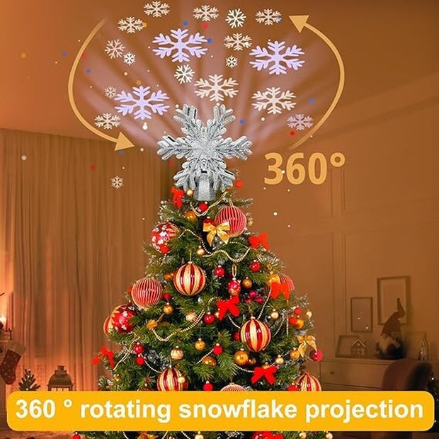 Christmas Tree Topper, Purtuemy 3D Snowflake Projection Lighted Tree Topper