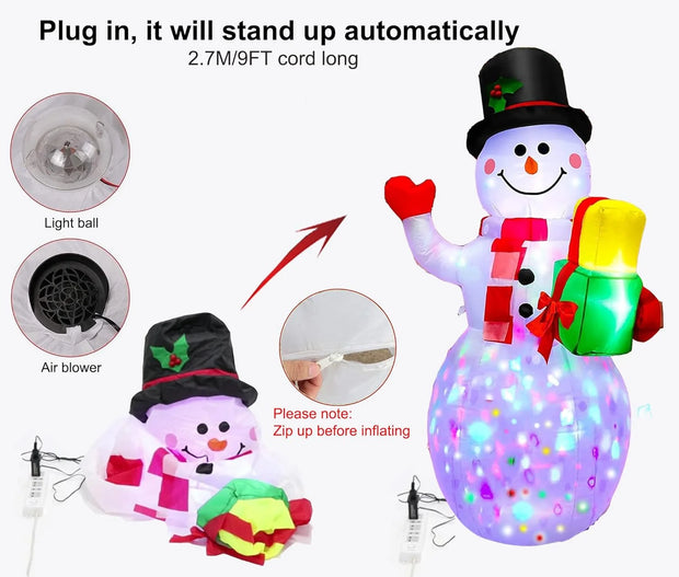 5FT Christmas Inflatables Snowman Outdoor Yard Decor with Rotating LED Lights Christmas Blow up Decoration Garden