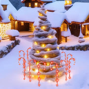 Set of 10 Solar Powered Christmas Candy Cane LED Pathway Lights with Remote Control