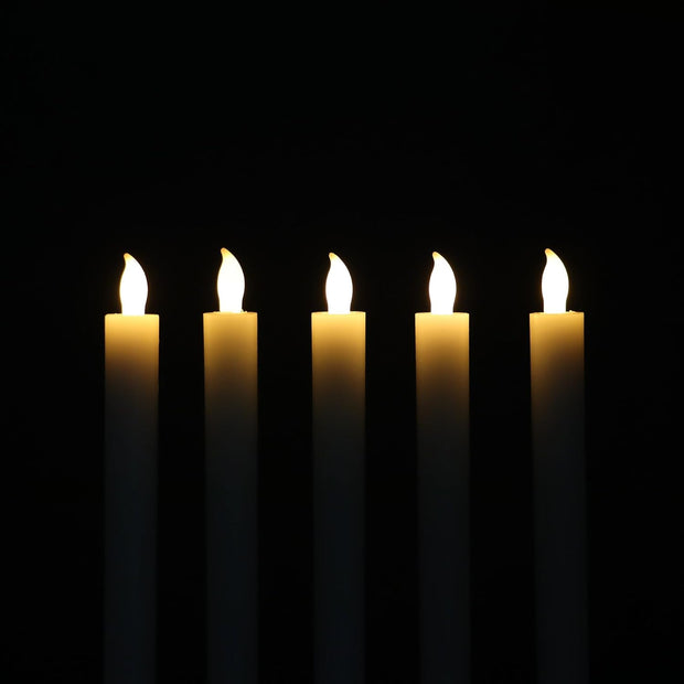 10" Ivory Flameless Taper Candles with Timer, Battery Operated Dinner Candlesticks, Push-Activated, Textured Wax Finish, Warm White Light, Remote & 10 Batteries Included - Set of 5