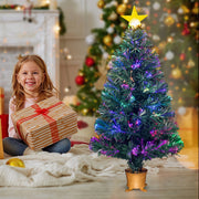 3Ft Pre-Lit Mini Fiber Optic Tabletop Artificial Christmas Tree，Small Xmas Trees with Stars Decorations-Gold