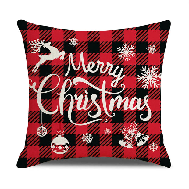 Christmas Pillow Covers,  18 X 18 Inch Set of 4 Farmhouse Black and Red Buffalo Plaid Pillow Covers Holiday Rustic Linen Pillow Case for Sofa Couch Christmas Decorations Throw Pillow Covers