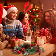 Christmas Candle Rings Wreath - 4.3" 4 PCS, Christmas Table Centerpieces, Red Artificial Berry Candle Rings, Candle Holder Table Decorations, Small Pine Garlands for Home Holiday Wedding Decor