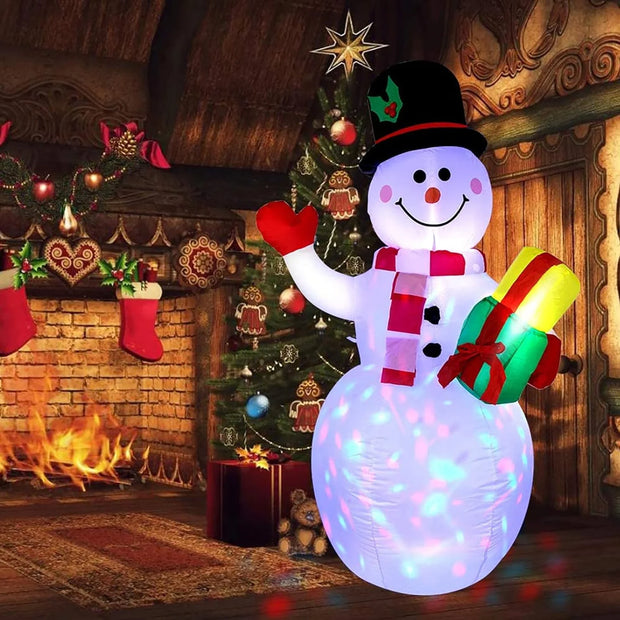 5FT Christmas Inflatables Snowman Outdoor Yard Decor with Rotating LED Lights Christmas Blow up Decoration Garden