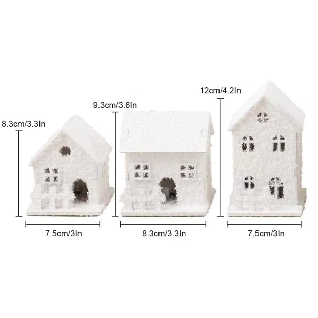 LED Lighted Christmas Village Houses Xmas Snow Houses Wooden Winter Village Building Figurines Holiday Party Decor