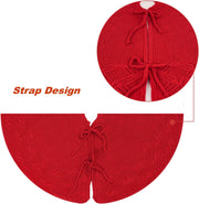 Knitted Christmas Tree Skirt, Red 24 Inches Thick Rustic Tree Skirt for Xmas Decoration