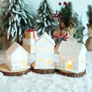 LED Lighted Christmas Village Houses Xmas Snow Houses Wooden Winter Village Building Figurines Holiday Party Decor