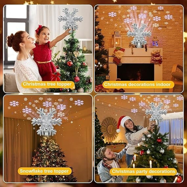 Christmas Tree Topper, Purtuemy 3D Snowflake Projection Lighted Tree Topper