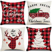 Christmas Pillow Covers,  18 X 18 Inch Set of 4 Farmhouse Black and Red Buffalo Plaid Pillow Covers Holiday Rustic Linen Pillow Case for Sofa Couch Christmas Decorations Throw Pillow Covers