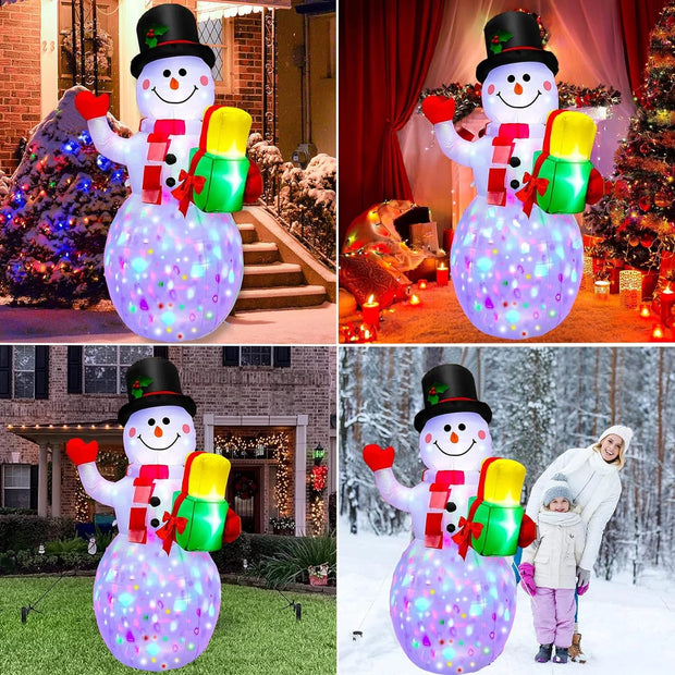5FT Christmas Inflatables Snowman Outdoor Yard Decor with Rotating LED Lights Christmas Blow up Decoration Garden