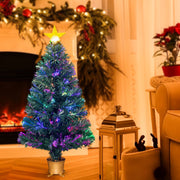 3Ft Pre-Lit Mini Fiber Optic Tabletop Artificial Christmas Tree，Small Xmas Trees with Stars Decorations-Gold