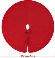 Knitted Christmas Tree Skirt, Red 24 Inches Thick Rustic Tree Skirt for Xmas Decoration