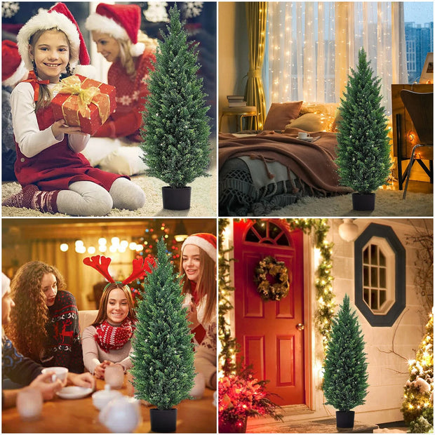 Artificial Cedar Tree 2 Pack 3 Ft Outdoor Faux Plants Artificial Topiary Fake Tree UV Rated Potted Plants Decor Faux Pine Tree for Perfect Housewarming Gift