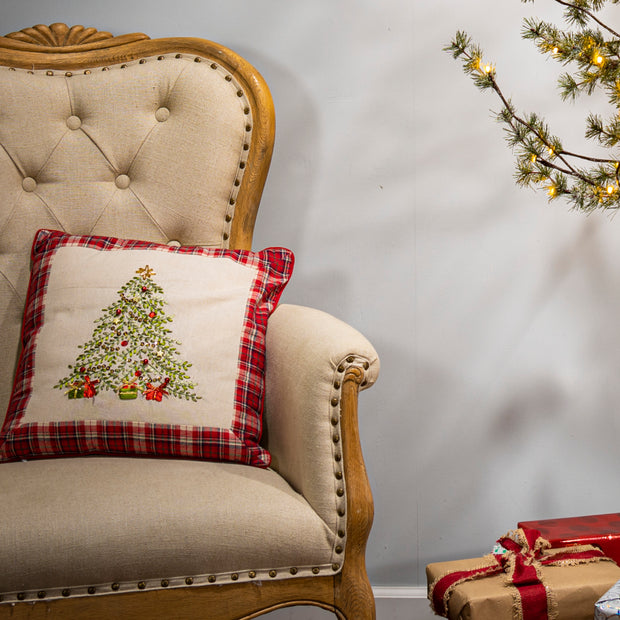 Set of 2 Holiday Wreath and Christmas Tree Throw Pillows