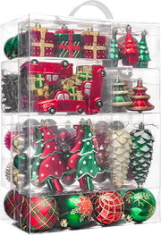 Christmas Tree Ornaments Set, 155Ct Red Green and Gold Shatterproof Christmas Tr