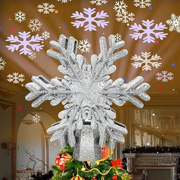 Christmas Tree Topper, Purtuemy 3D Snowflake Projection Lighted Tree Topper