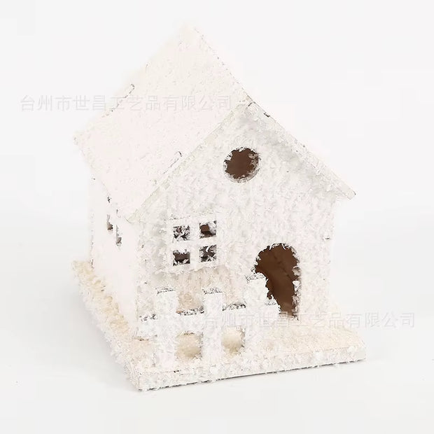 LED Lighted Christmas Village Houses Xmas Snow Houses Wooden Winter Village Building Figurines Holiday Party Decor