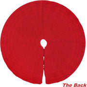Knitted Christmas Tree Skirt, Red 24 Inches Thick Rustic Tree Skirt for Xmas Decoration