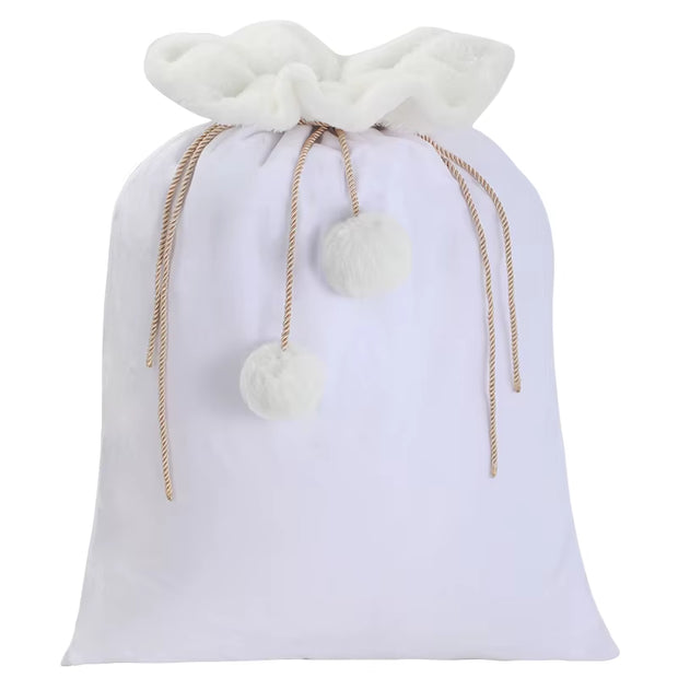 Plush Christmas Santa Sack Cord Drawstring with Pom Pom for Kids Luxury Xmas Gift Bag Merry Christmas