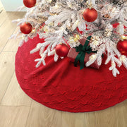 Knitted Christmas Tree Skirt, Red 24 Inches Thick Rustic Tree Skirt for Xmas Decoration