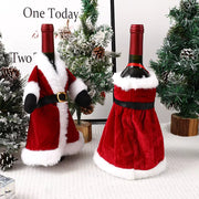 Festive Red Wine Bottle Cover Dress Christmas Skirt Wine Decoration Velvet Fabric Reusable Wine Gift Access Holiday Bottle Decor