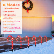 Set of 10 Solar Powered Christmas Candy Cane LED Pathway Lights with Remote Control