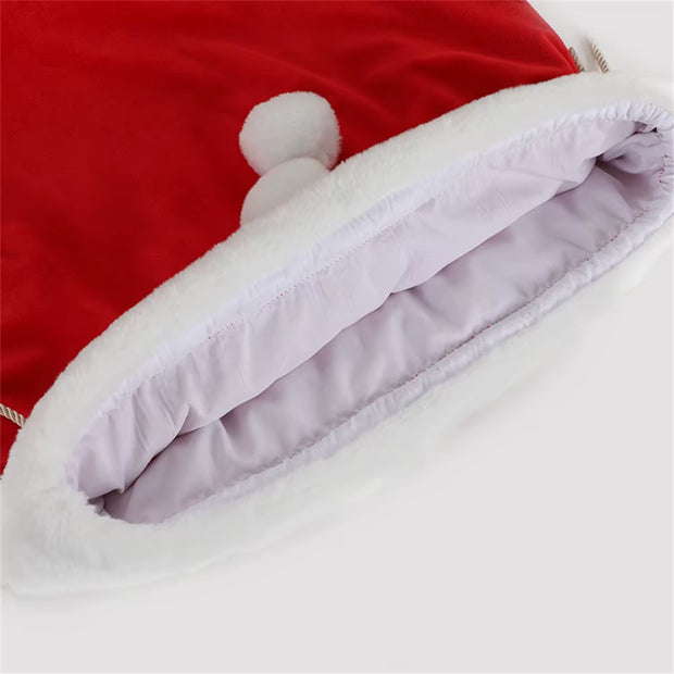 Plush Christmas Santa Sack Cord Drawstring with Pom Pom for Kids Luxury Xmas Gift Bag Merry Christmas