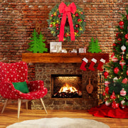 24In Pre-Lit Christmas Wreaths for Front Door Window, Artificial Evergreen Wreaths with Bow & Lights for Indoor Outdoor Christmas Decorations, Green