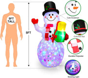 5FT Christmas Inflatables Snowman Outdoor Yard Decor with Rotating LED Lights Christmas Blow up Decoration Garden