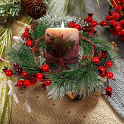 Christmas Candle Rings Wreath - 4.3" 4 PCS, Christmas Table Centerpieces, Red Artificial Berry Candle Rings, Candle Holder Table Decorations, Small Pine Garlands for Home Holiday Wedding Decor