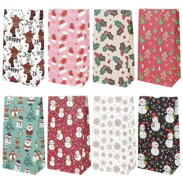 10Pcs Kraft Paper Candy Cookie Bag Santa Claus Snowman Christmas Gift Packing Bags Xmas Navidad New Year Party Decor Supplies