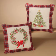 Set of 2 Holiday Wreath and Christmas Tree Throw Pillows