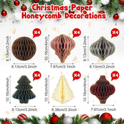 48 Pieces Christmas Paper Honeycomb Ornaments with Glitter Edge Brown Hanging Pa