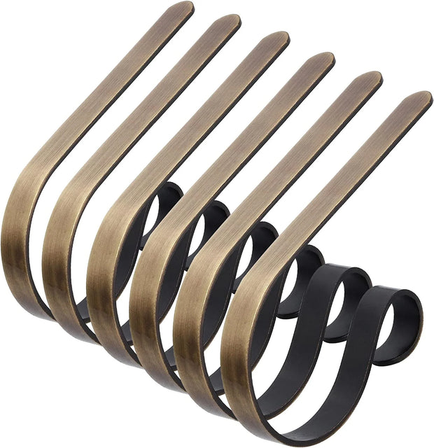 Christmas Stocking Holders for Mantle, Bronze - Set of 6, Lightweight Xmas Stocking Holder No-Slip Stocking Hangers for Mantel Fireplace, Adjustable Mantel Stocking X-Mas Hooks