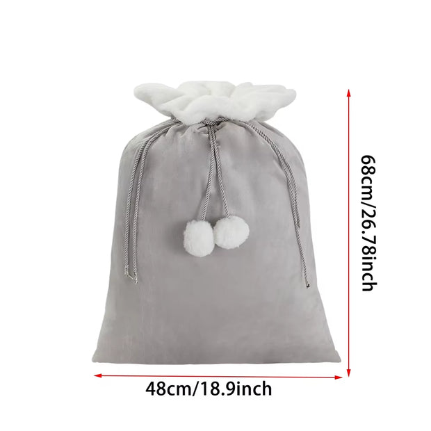 Plush Christmas Santa Sack Cord Drawstring with Pom Pom for Kids Luxury Xmas Gift Bag Merry Christmas