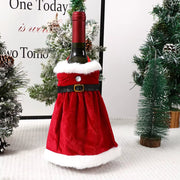 Festive Red Wine Bottle Cover Dress Christmas Skirt Wine Decoration Velvet Fabric Reusable Wine Gift Access Holiday Bottle Decor