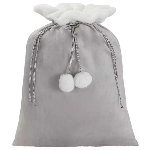 Plush Christmas Santa Sack Cord Drawstring with Pom Pom for Kids Luxury Xmas Gift Bag Merry Christmas