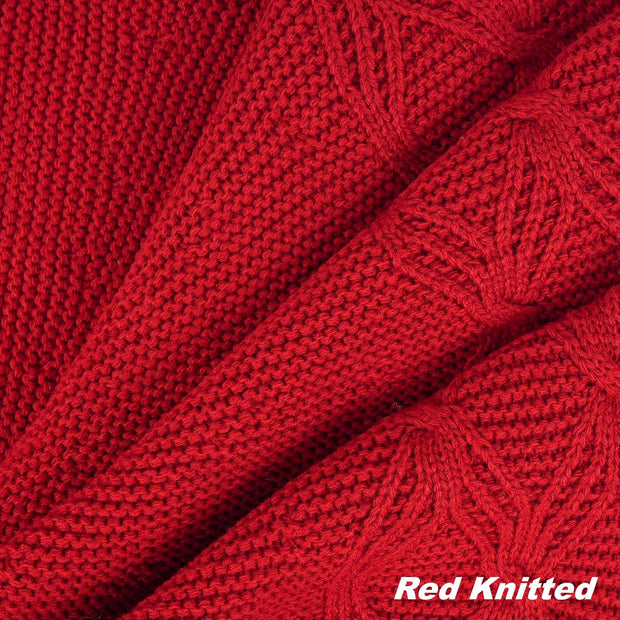 Knitted Christmas Tree Skirt, Red 24 Inches Thick Rustic Tree Skirt for Xmas Decoration