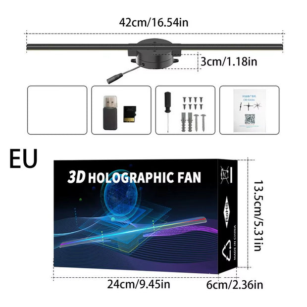 Hologram Fan Projector 16.5In 3D Holographic Fans with 244 LED Lights 2000X224 Resolution Holiday Projector Image Video