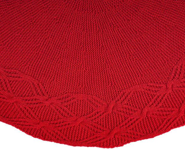 Knitted Christmas Tree Skirt, Red 24 Inches Thick Rustic Tree Skirt for Xmas Decoration