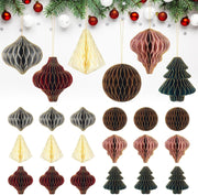 48 Pieces Christmas Paper Honeycomb Ornaments with Glitter Edge Brown Hanging Pa