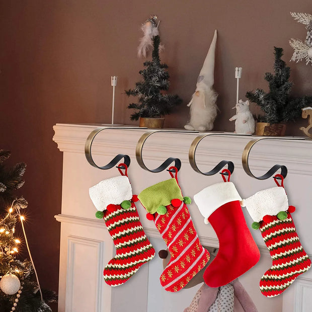Christmas Stocking Holders for Mantle, Bronze - Set of 6, Lightweight Xmas Stocking Holder No-Slip Stocking Hangers for Mantel Fireplace, Adjustable Mantel Stocking X-Mas Hooks