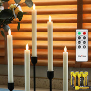 10" Ivory Flameless Taper Candles with Timer, Battery Operated Dinner Candlesticks, Push-Activated, Textured Wax Finish, Warm White Light, Remote & 10 Batteries Included - Set of 5