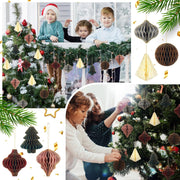 48 Pieces Christmas Paper Honeycomb Ornaments with Glitter Edge Brown Hanging Pa