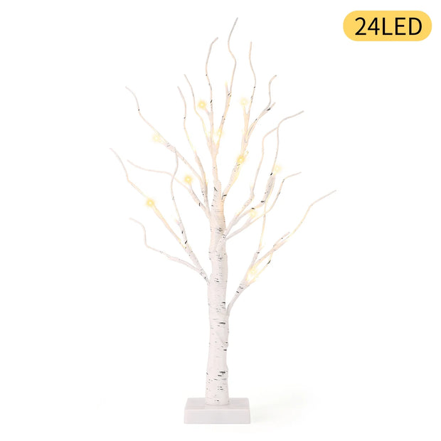 Birch Tree with Lights, 2 Pack 2FT Tree Indoor, 24 Pcs LED Warm White Lights, Christmas Home Wedding Decor Tabletop Tree Decoration