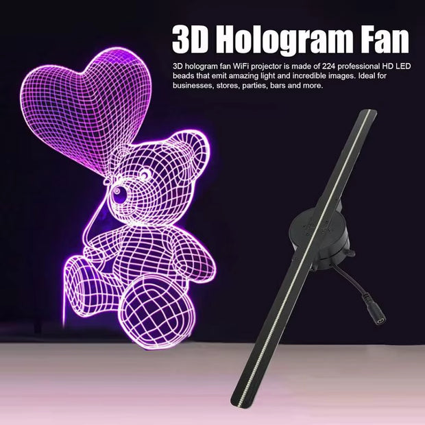Hologram Fan Projector 16.5In 3D Holographic Fans with 244 LED Lights 2000X224 Resolution Holiday Projector Image Video