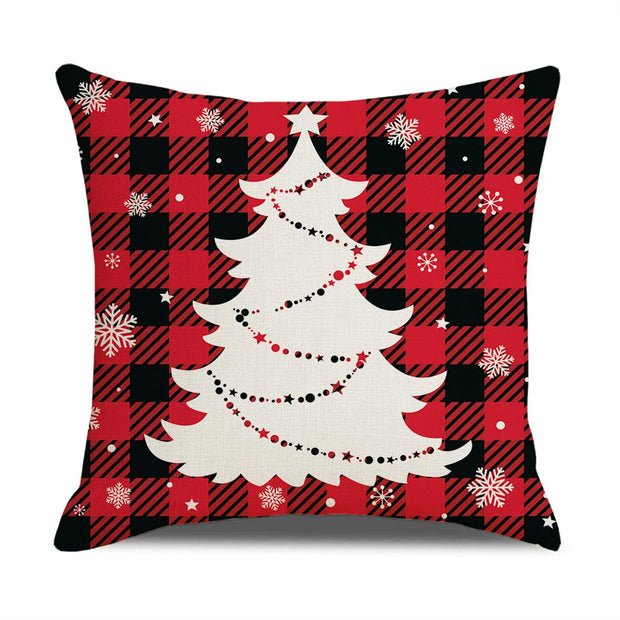 Christmas Pillow Covers,  18 X 18 Inch Set of 4 Farmhouse Black and Red Buffalo Plaid Pillow Covers Holiday Rustic Linen Pillow Case for Sofa Couch Christmas Decorations Throw Pillow Covers