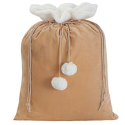 Plush Christmas Santa Sack Cord Drawstring with Pom Pom for Kids Luxury Xmas Gift Bag Merry Christmas