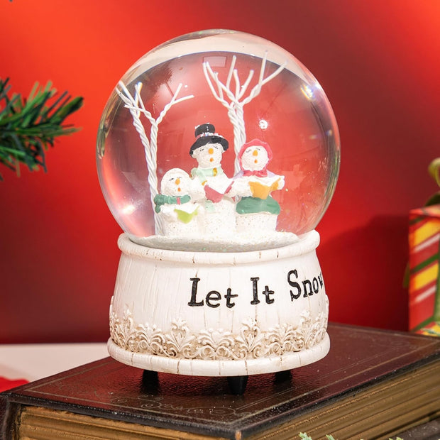 Snow Globe with Music, Christmas Decorations for Home, Glitter Spinning Glass Water Globe with Three Snowmen Sing, for Kids and Women