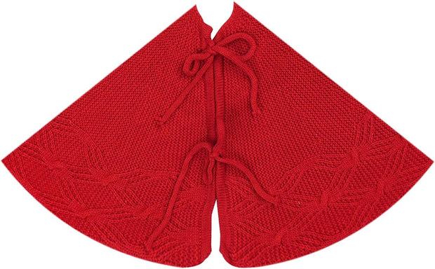 Knitted Christmas Tree Skirt, Red 24 Inches Thick Rustic Tree Skirt for Xmas Decoration